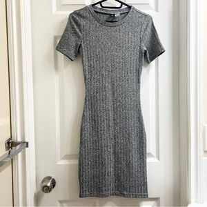 H&M Divided Heather Grey Salt Pepper Short Sleeve Ribbed Striped Bodycon Dress